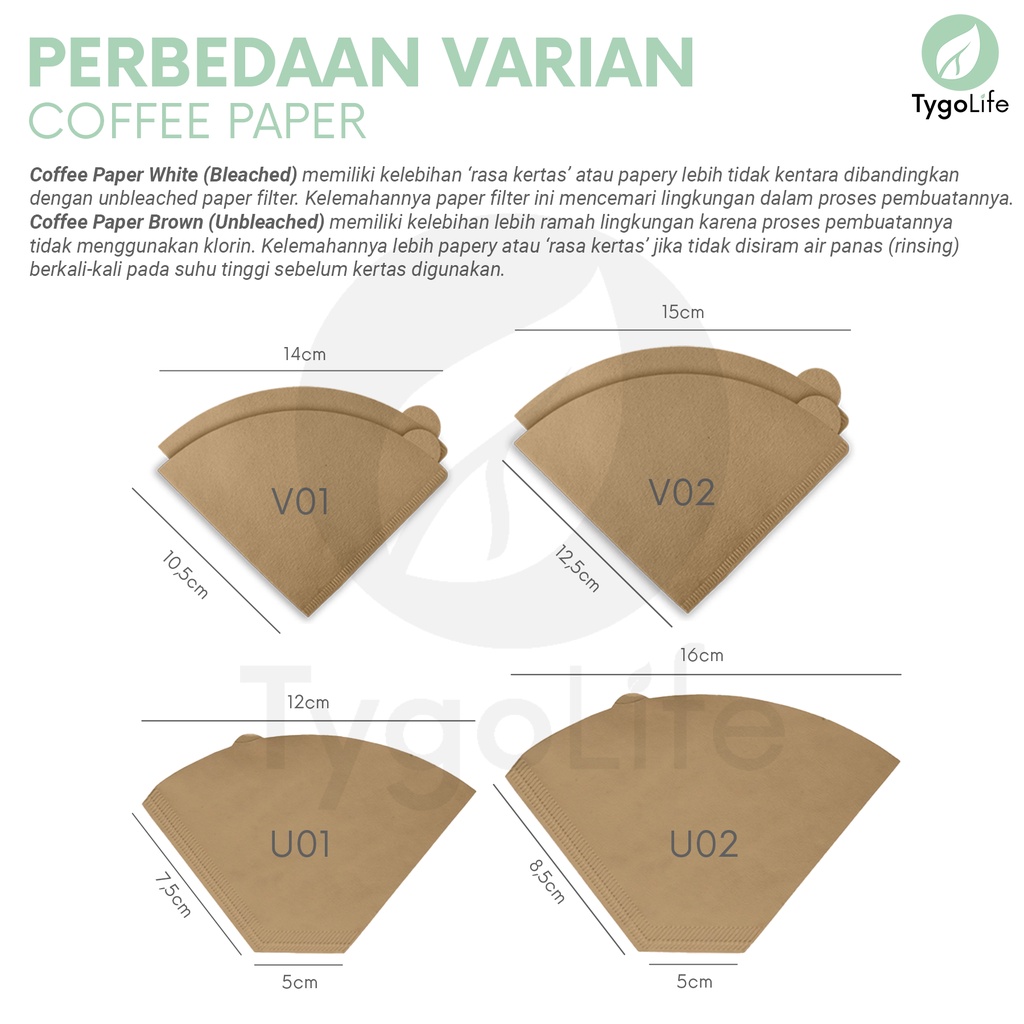 COFFEE PAPER FILTER V60 BROWN UNBLEACHED V01 V02 FLAT BOTTOM KERTAS FILTER KOPI 10/40/100PCS