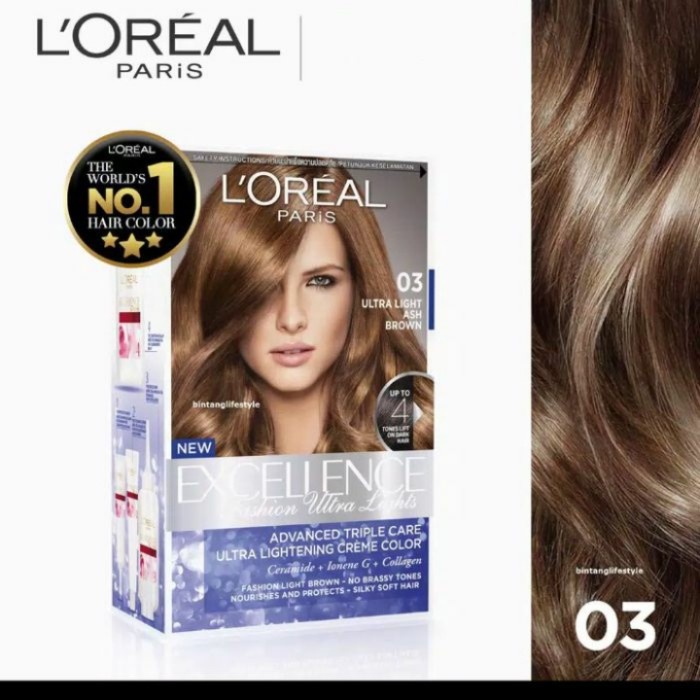 pewarna rambut loreal excellence fashion ultra Light 03 ash brown