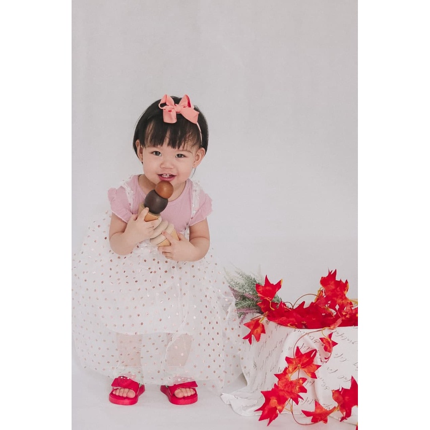 Promo !! Dress Lucu Anak Perempuan Import / Dress Blink polka big ribbon curly ukuran 1-3tahun / Dress Anak Simple Elegant