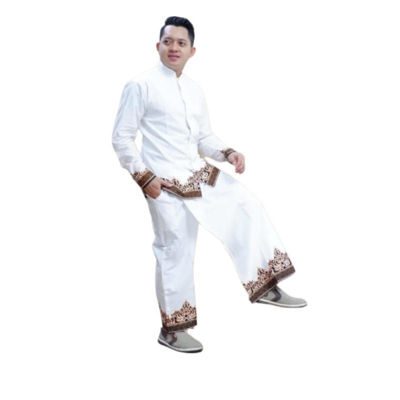 Setelan Baju Kemeja Pria Lengan Panjang Pendek Set Sarung Celana Formal kasual  Atasan Cowok Batik S