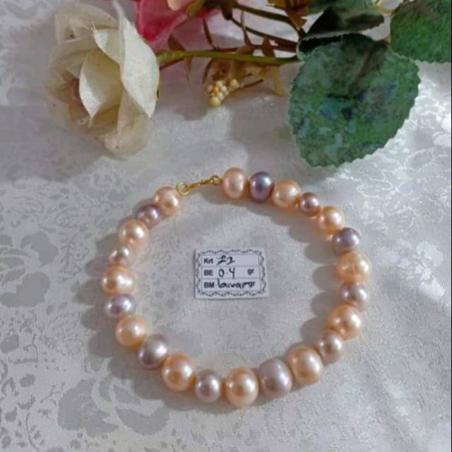 Gelang mutiara air tawar lombok asli pengait rodhium lapis emas