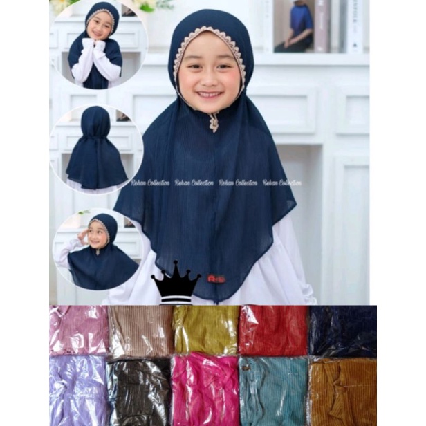Hijab bergo plisket anak renda wajah prada plisket lidi hijab anak perempuan kerudung jilbab anak te