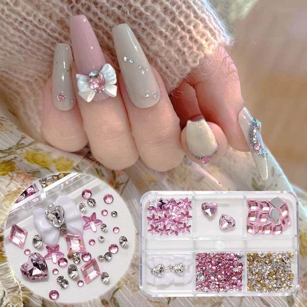 Mxbeauty Dekorasi Nail Art Super Flash Shiny Nail Tips Manikur Aksesoris Bentuk Hati Berlian Imitasi Datar Bawah Berbentuk Perhiasan Kuku Hiasan Kuku