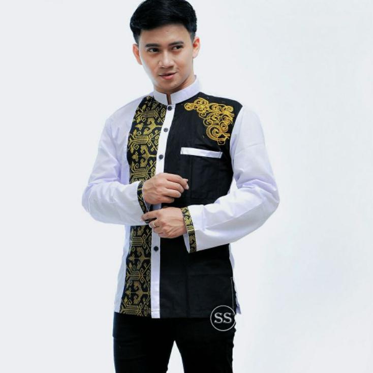 (HOT SALE) Baju Muslim Pria Modern Motif Batik Kombinasi Bordir