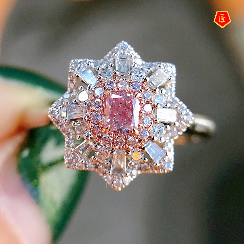 [Ready Stock]Luxury Fashion Inlaid Natural Pink Diamond Ring