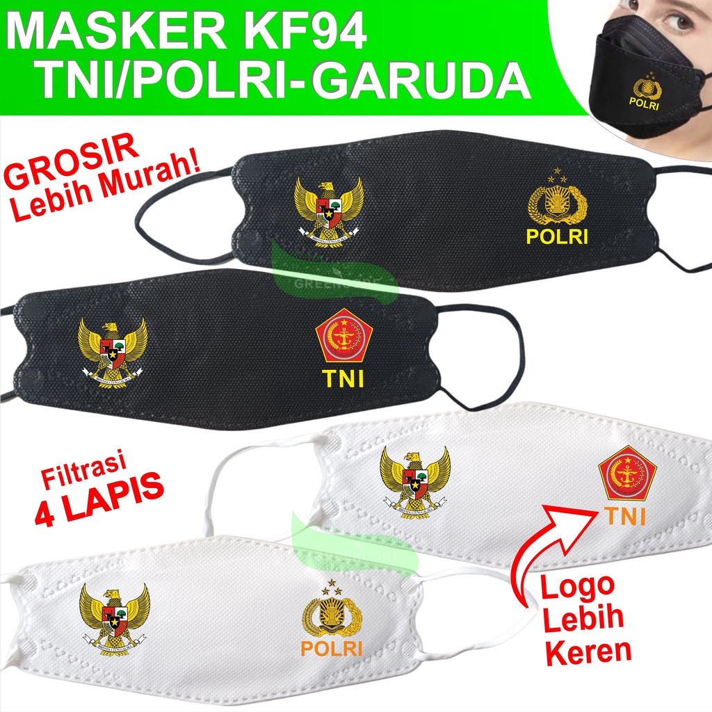 Masker tni polri terbaru polisi tentara garuda merah putih kf94 4 ply lapis 3d logo convex model evo