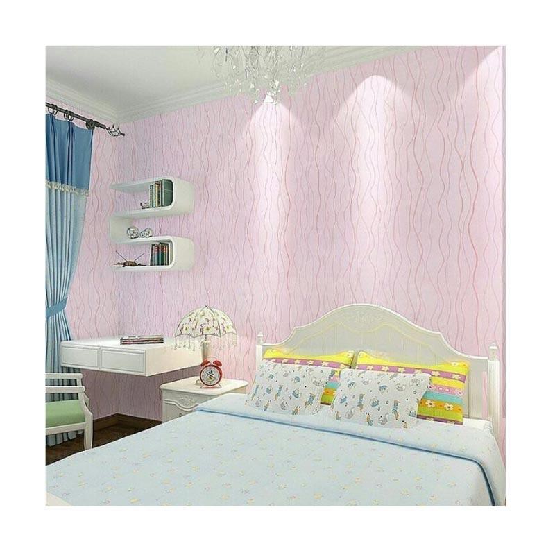 WALLPAPER GARIS GELOMBANG PINK UK:45 CM X 9 METER