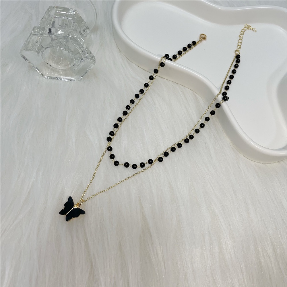 Kalung Gelang Rantai Liontin Kupu-Kupu Warna Hitam Untuk Wanita