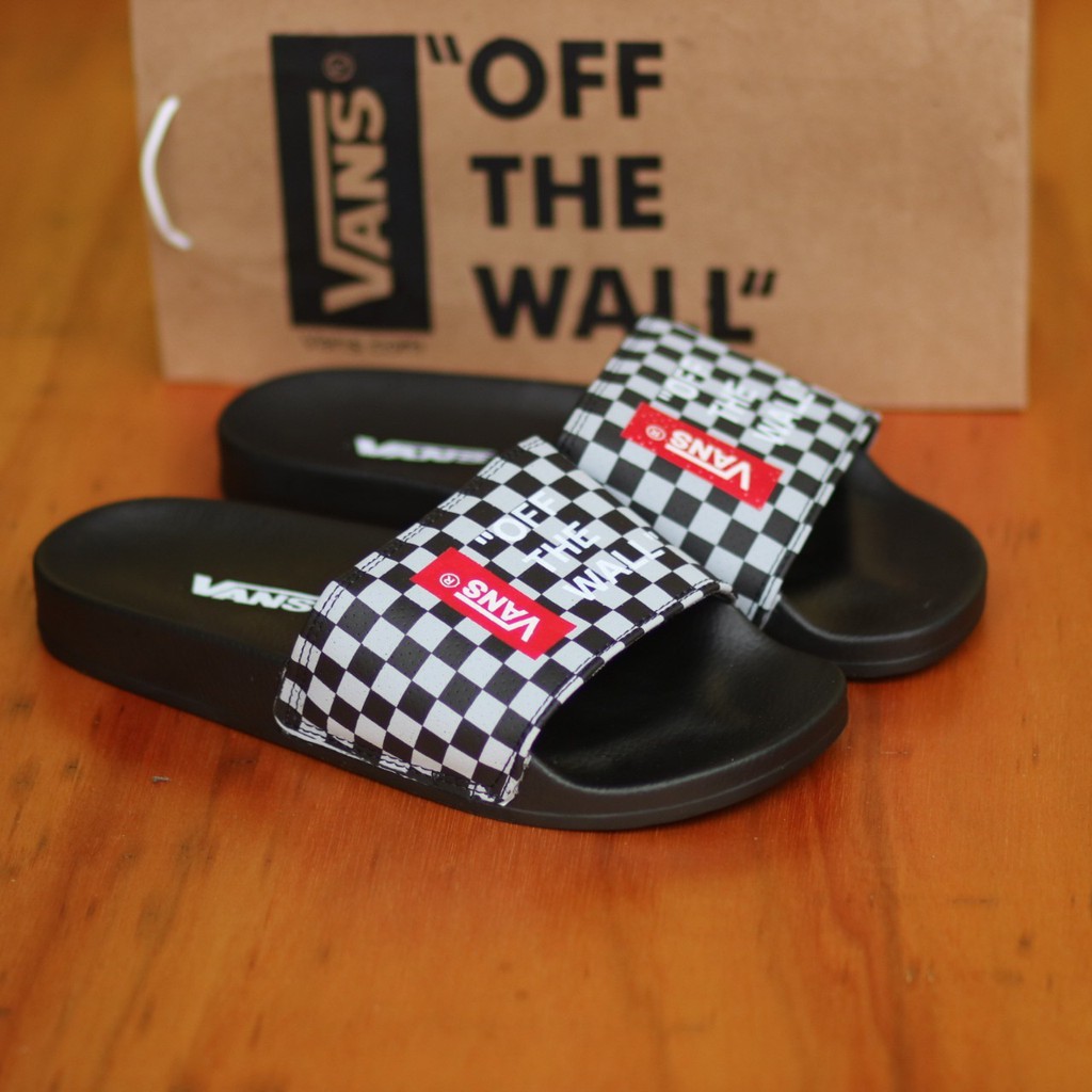 Sendal Pria Slide Vans Urban Bahan Kulit Santai Nyaman Jalan NgemalL HangOut Kekinian Semi Formal