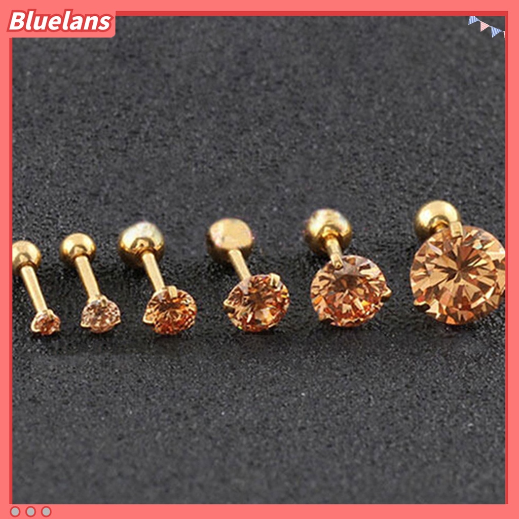 Anting Stud Cubic Zirconia 3 Cabang Bahan Stainless Steel Anti Alergi Untuk Harian