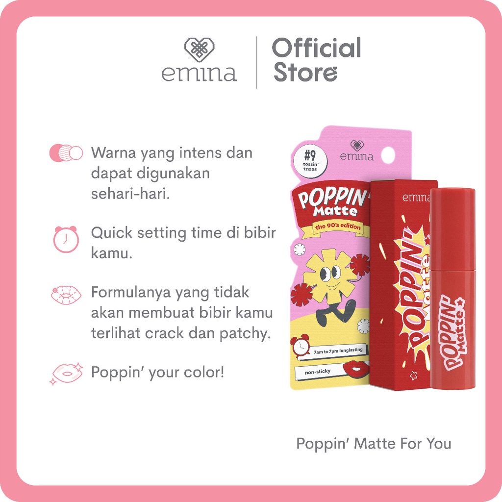 NEW Limited Edition! Emina Poppin Matte The 90s Edition 4.5 g - Lip Matte Transferproof Remaja Special Edition BISA COD