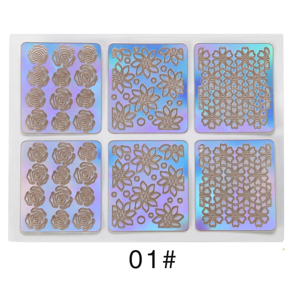 Wonder6 /12/24Pcs Stiker Kuku Vinyls Laser Wanita Fashion Stensil Template Nail Art