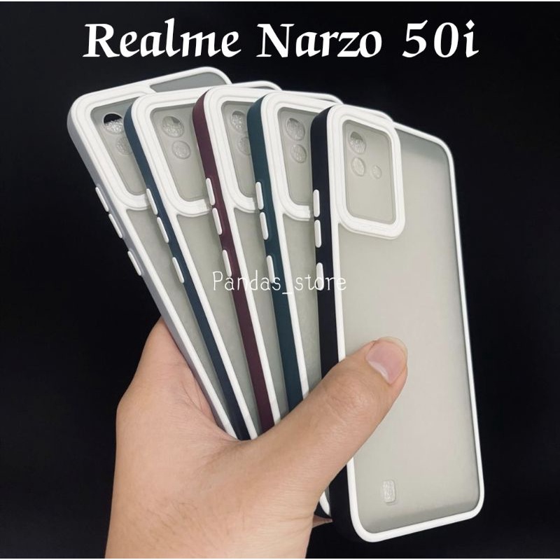 Pro Hybird Realme Narzo 50i Softcase Halus dan Elegan / Pinggiran Garis Putih Keren (Pandas)