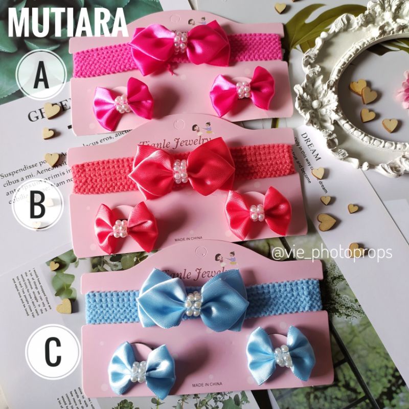 BANDANA BABY SET (MUTIARA) BANDANA BABY PROPS FOTO NEWBORN JEPIT RAMBUT BABY PROPS FOTO NEWBORN AKSESORIS BAYI PEREMPUAN PROPS FOTO NEWBORN BABY / BAYI PROPS FOTO NEWBORN