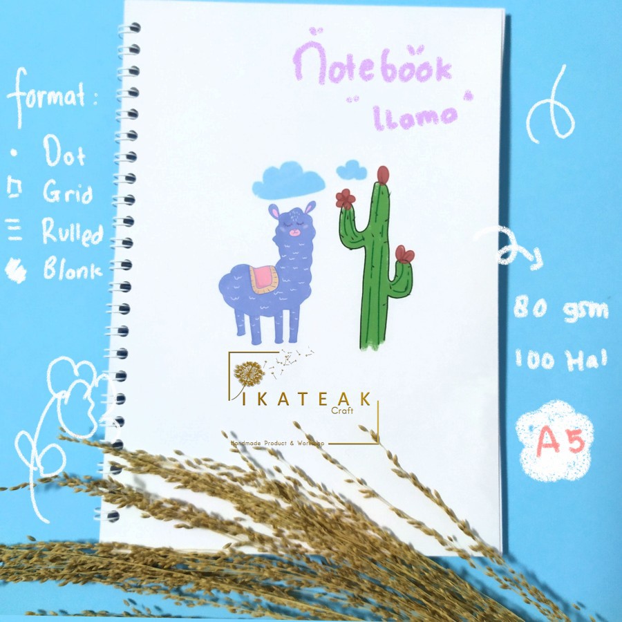 

Notebook hewan Llama Nila Cactus , Binder, Agenda, Buku tulis