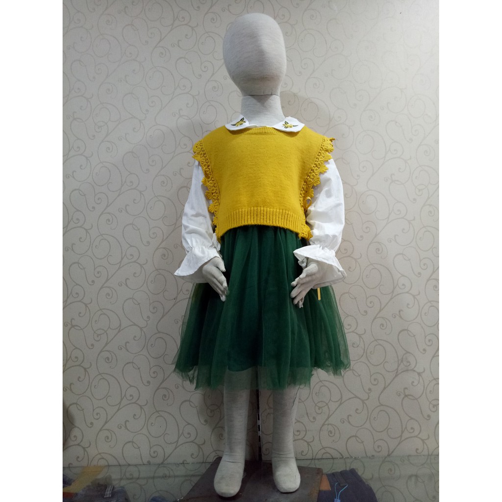 Dress anak perempuan size 3-4 tahun warna hijo kuning