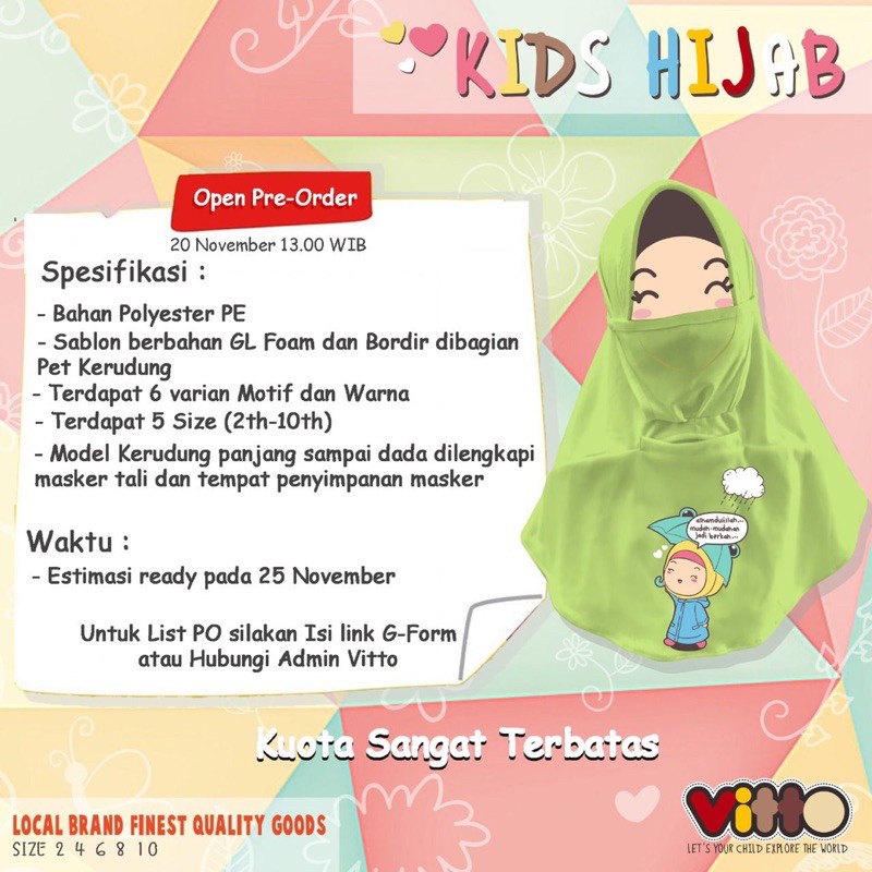 JILBAB MASKER ANAK BY VITTO / HIJAB MASKER ANAK kerudung vitto