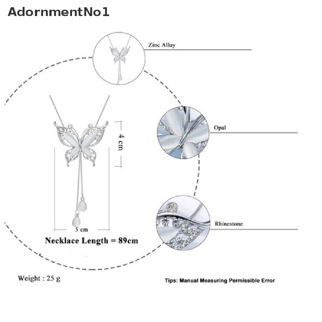 (AdornmentNo1) Kalung Rantai Panjang Dengan Liontin Kupu-Kupu Batu Opal Untuk Wanita