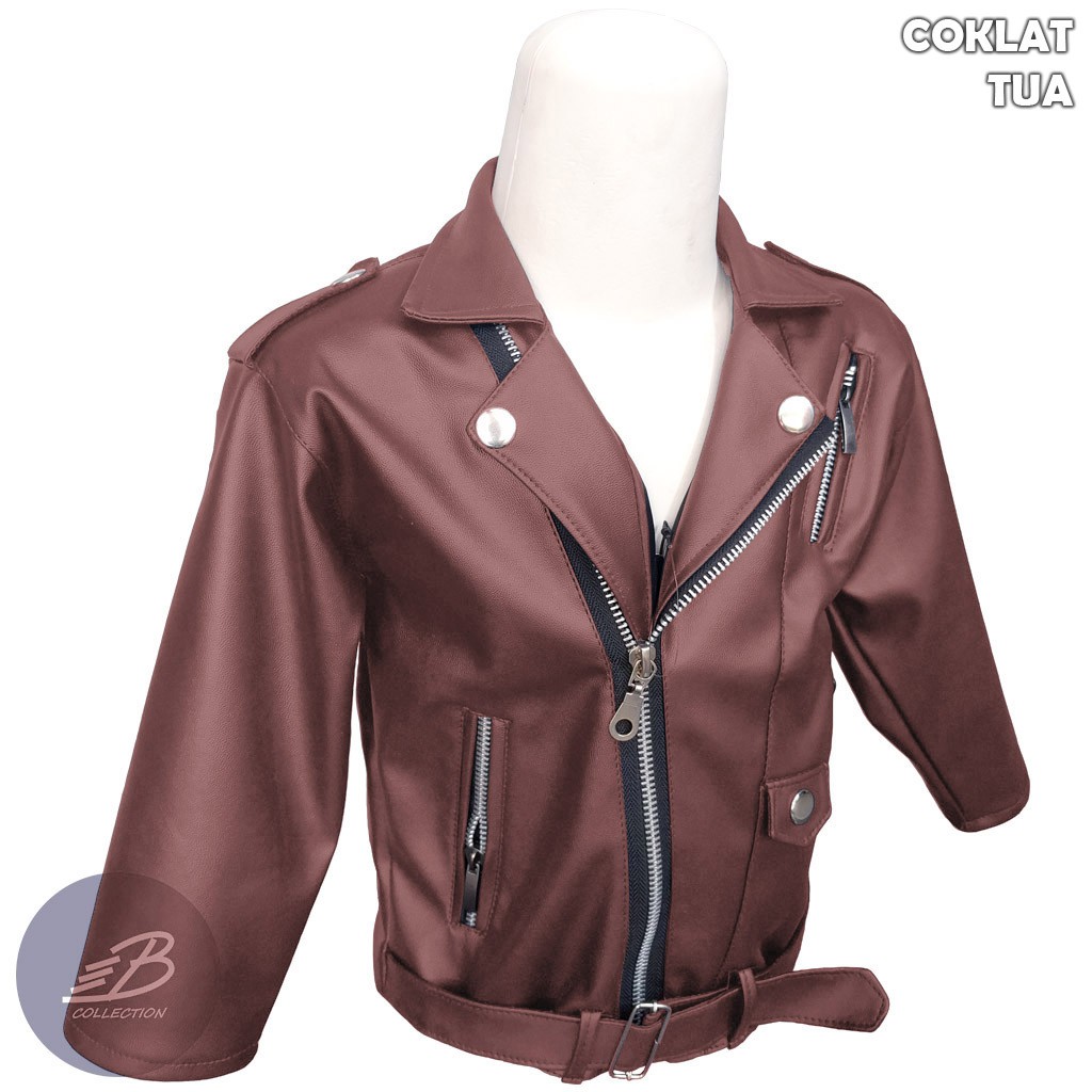 Jaket Anak Semi Kulit Ramones Bahan Vienna Lembut - Jaket Bayi Balita Karlit Sintetis Changcuters Usia 1-6 Tahun-Coklat Tua