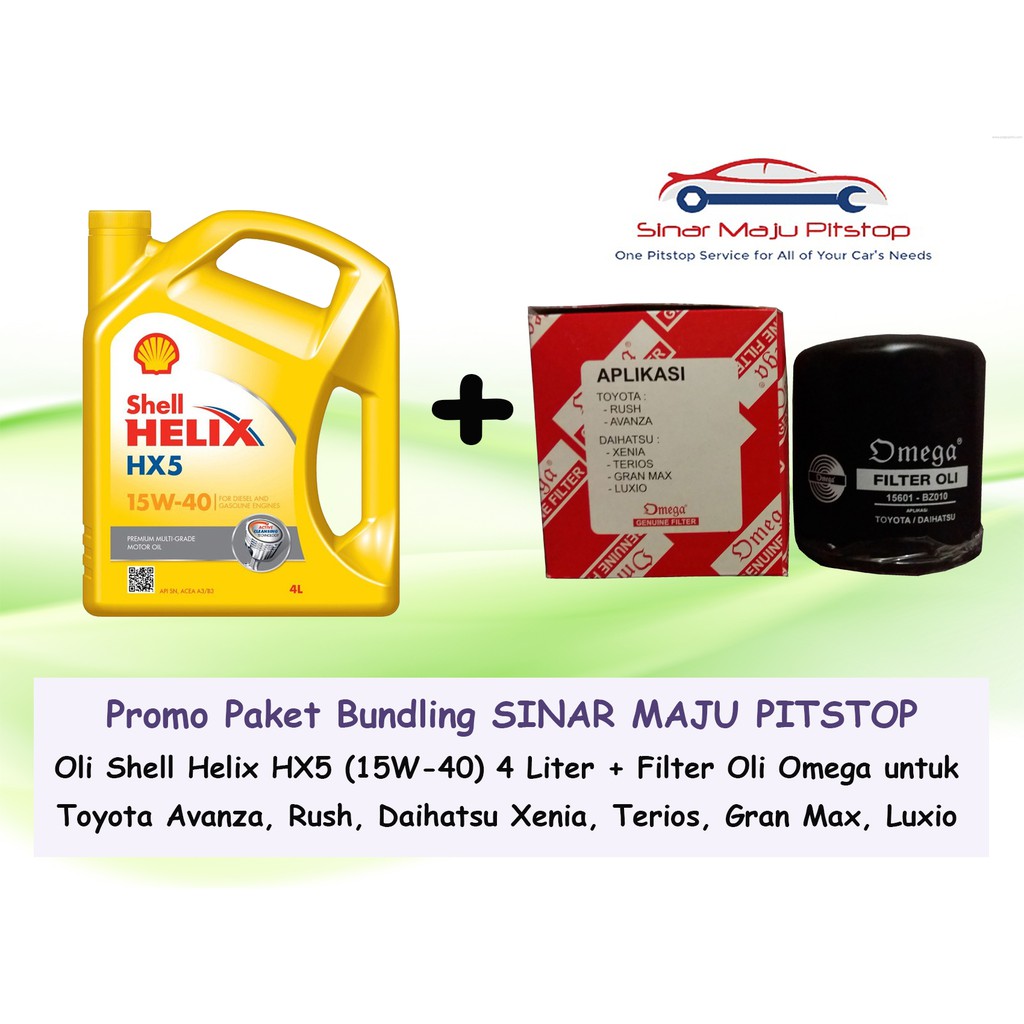 Paket Oli Mobil SHELL HELIX HX5 15W-40 Original & Filter Oli DAIHATSU XENIA & TERIOS & GRAN MAX & LU