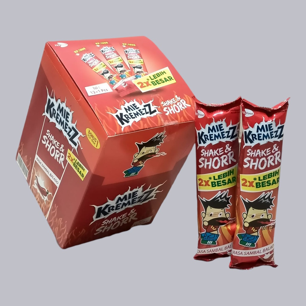

Mie Kremezz Shake & Shorr Sambal Balado JUMBO Snack 20 g [12 pcs/box]