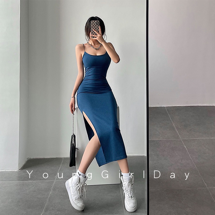 Suhao Gadis Eropa dan Amerika Sexy Slim Spice Tinggi Slip Panjang Tas Pinggang Gaun Elastis