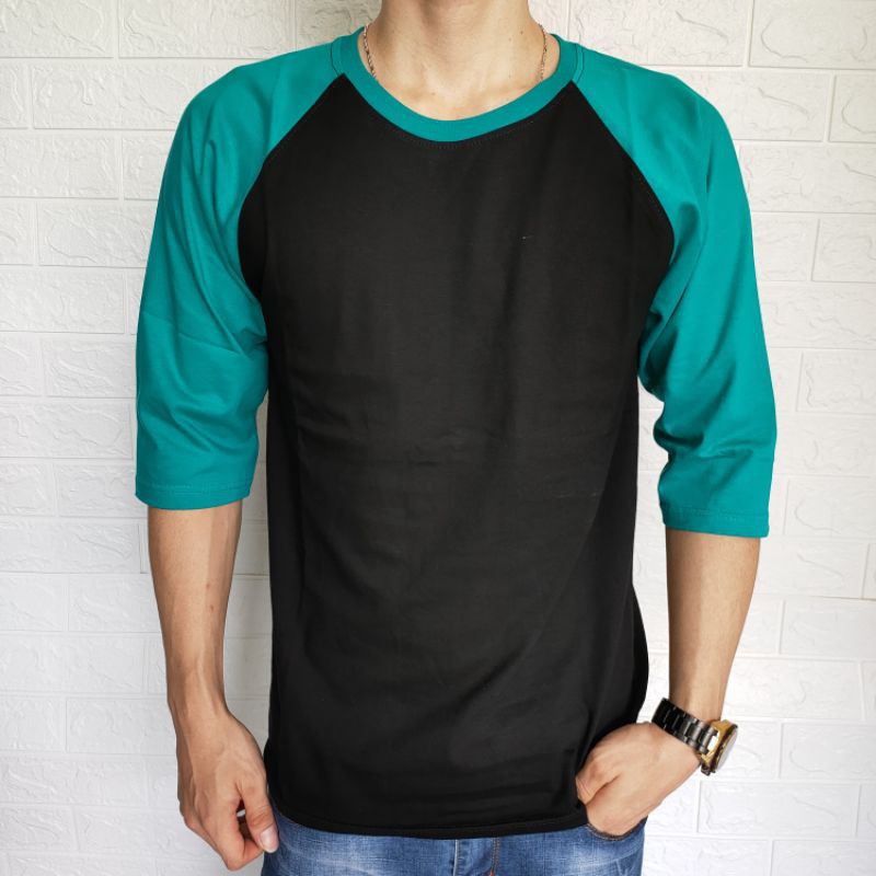 kaos reglan polos 3/4 HITAM-TOSCA dewasa uk m l xl xxl