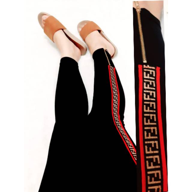 NEW LEGGING  ZIPPER  FF LIST MERAH IMPORT LEGGING  MURAH 