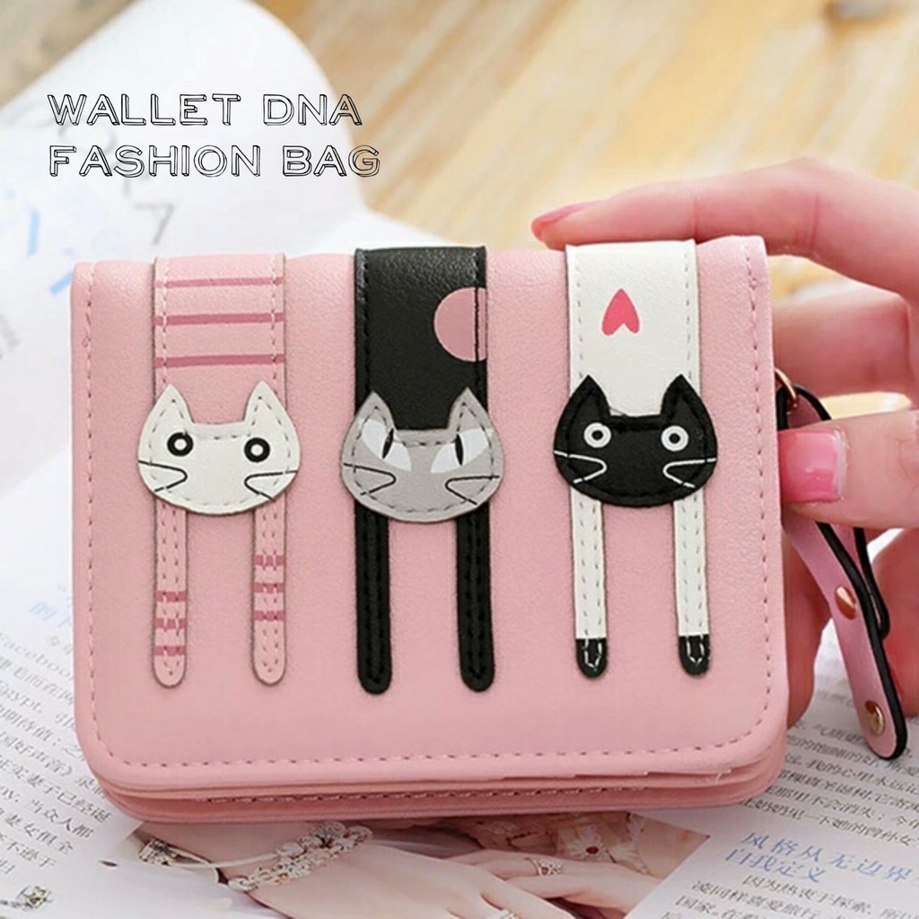 A1 Promo Dompet Wanita Lucu Elegan Bahan Taiga Ukuran 19x9 Warna Ungu | DOMPET THREE CAT MINI