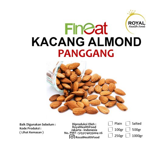

Royal Roasted PLAIN Whole Almond Natural (Almond Tanpa Cangkang) 500 Gram