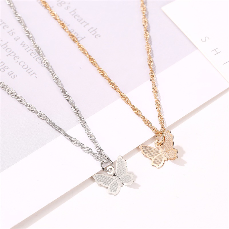 Retro Butterfly Collarbone Chain Necklace Women Girls Fashion Simple Charms Pendants Necklaces Jewelry Gold/Silver Color Accessories