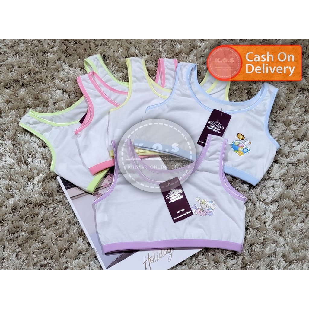 Miniset anak lokal bahan katun warna dasar putih list warna