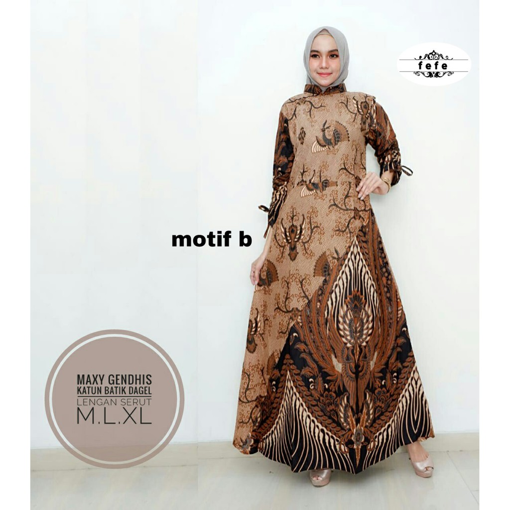 BAJU BATIK WANITA MODEL GAMIS KATUN BATIK DAGEL MAXY GENDHIS LENGAN SERUT
