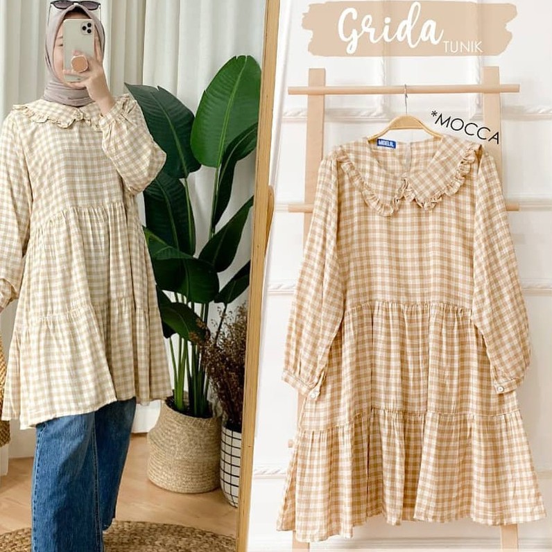 AFA - Ruffle Tunik LD 104 - Atasan Motif Kotak - COD