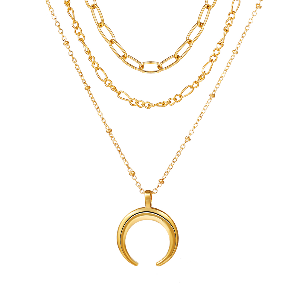 17KM Korean Retro Gold Necklace Personality Lock Moon Heart Clavicle Chain Jewelry Accessories-1