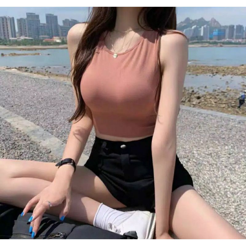 Bra Sport Wanita Black Crop Top Tank Top Fashion Korea Sport Casual
