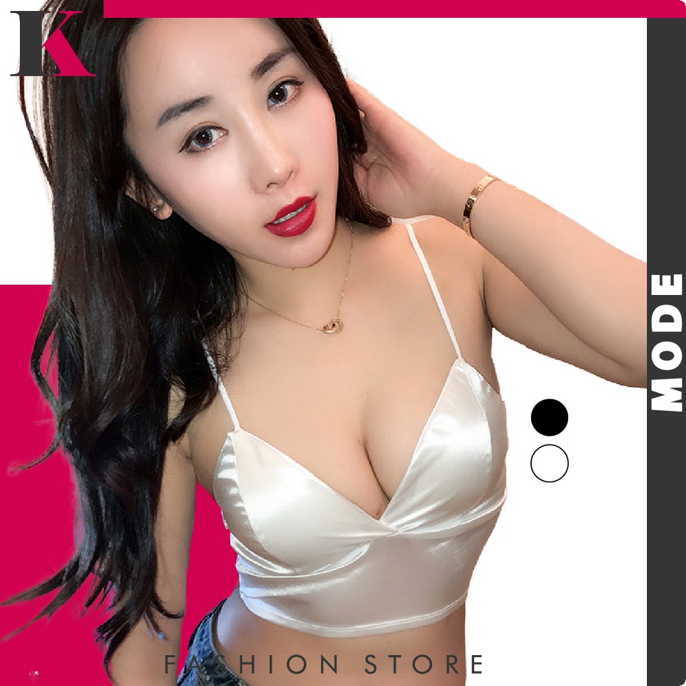 Bra BH Wanita Polos V Neck Bahan Satin Tanpa Lengan Korean Style / Sleeveless Bra Crop Top Women Sex