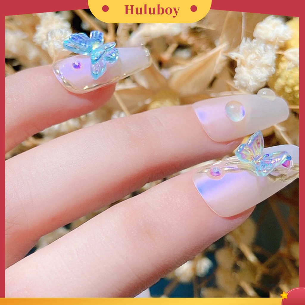 Huluboy Huluboy♡ 8pcs Ornamen Kupu-Kupu Berlian Imitasi Double Layer Untuk Nail Art Wanita