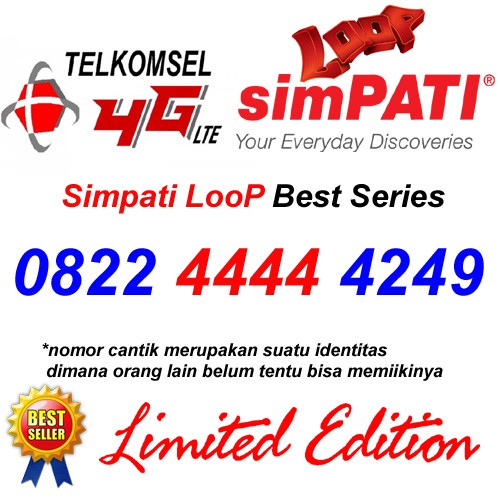 Telkomsel Simpati Loop 4G Lte 0822 4444 4249 Kartu Perdana Nomor Cantik