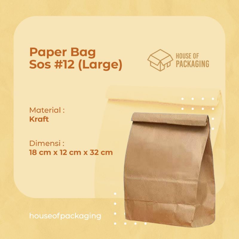 

PAPER BAG SOS #12 LARGE UK 18x12x32 cm @50pcs -Kertas Kantong Roti Bakery Bag