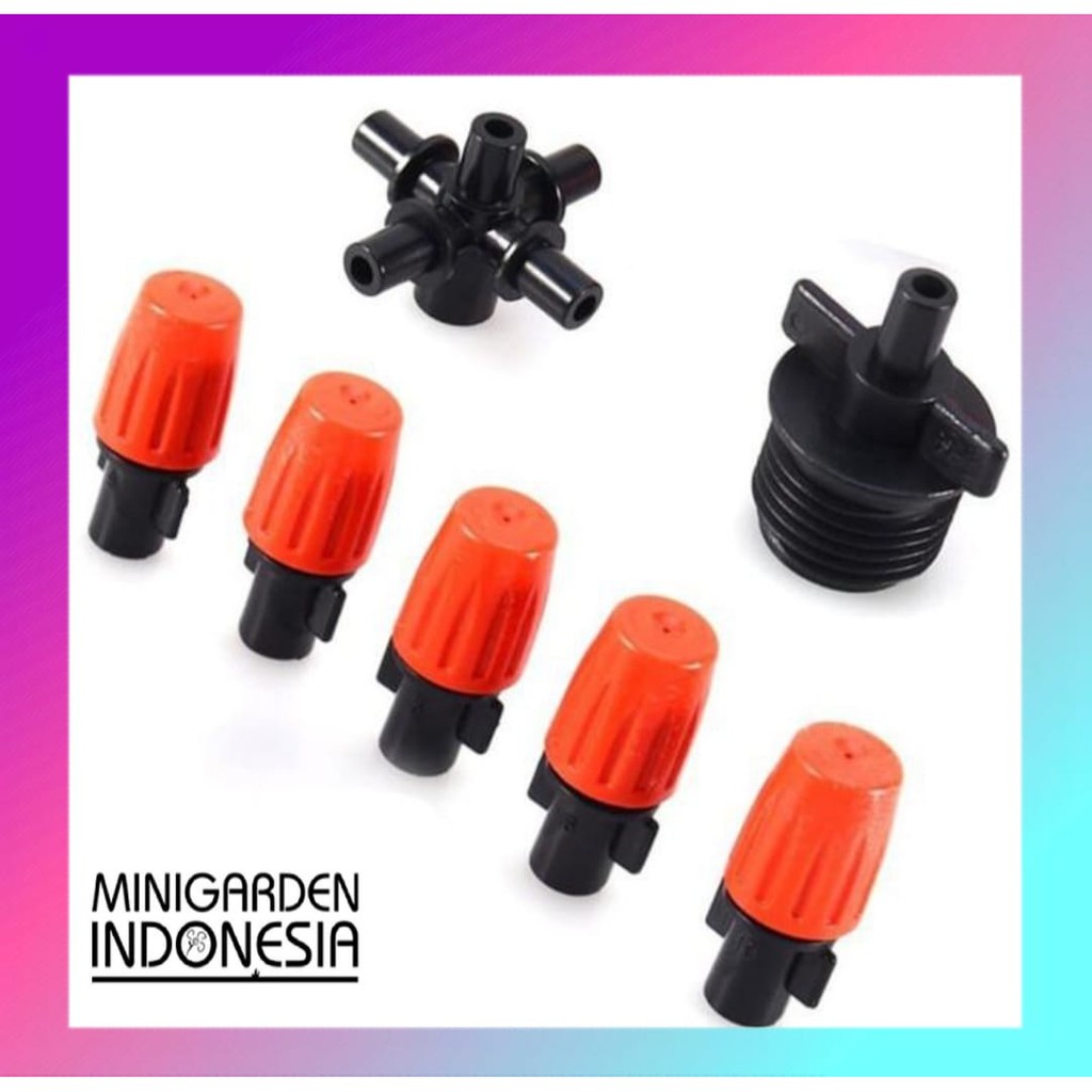 FOGGER SPRAYER  ORANGE SPRINKLER 5 ARAH + DRAT ADAPTER 1/2&quot; FLAT mist head nozzle orange alat siram irigasi taman