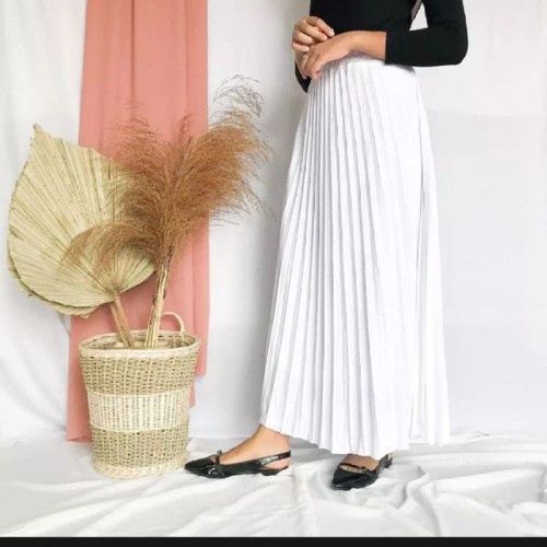 Rok Plisket Klok Putih / White Skirt / Bawahan Perempuan / Rok Plisket