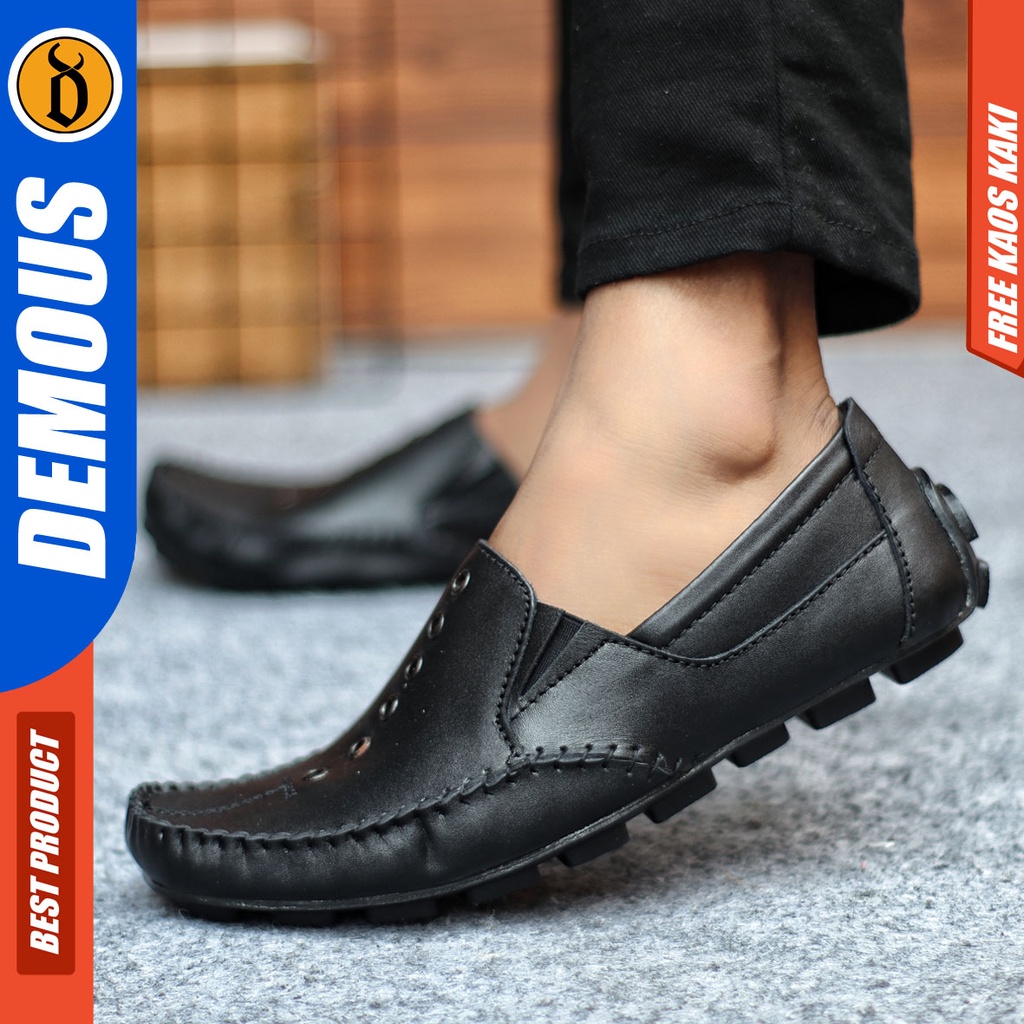 Sepatu Slip On Pria Sepatu Casual Pria Kulit Asli Kerja Kantor Kuliah Kondangan Sepatu Slop Pria Sepatu Hitam Pria DEMOUS MIDRING