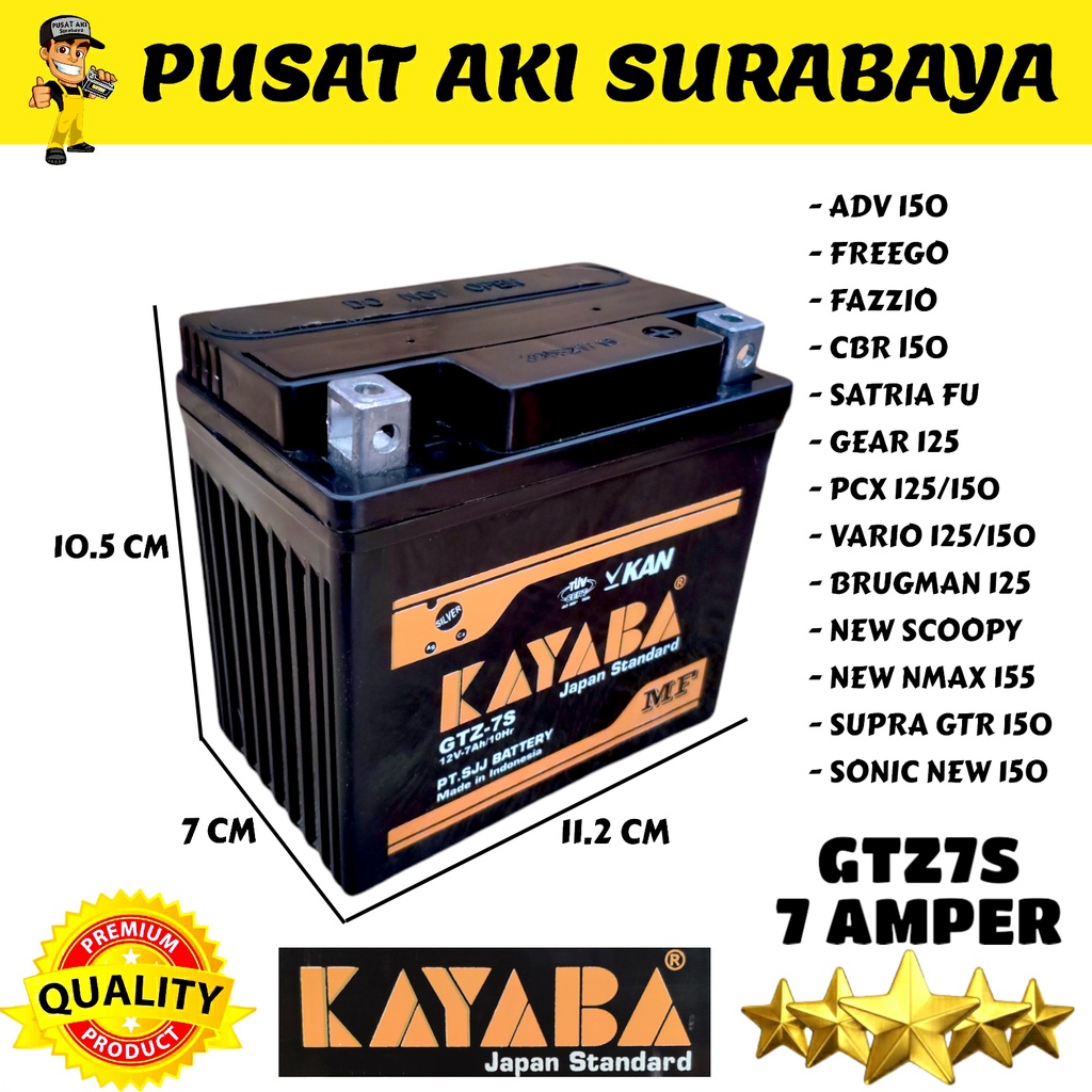 AKI KAYABA GTZ7S MAINTENANCE FREE REFILL BEBAS PERAWATAN 7Ah DRYPLUS GTZ7S ACCU SEPEDA MOTOR HONDA PCX ADV LEXI VARIO 125 VARIO 150 CBR 150 SATRIA FU SCOOPY YTZ6V GTZ6V MTZ6S GTZ7S