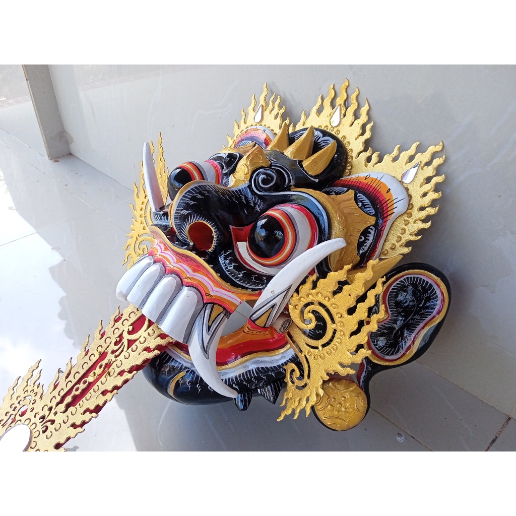 Tapel Topeng Rangda Warna Hitam Lengkap Dengan Aksesoris Lidah Solex Souvenir Bali Unik