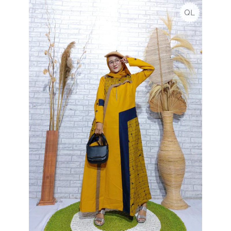 GAMIS LINEN KUNING MUSTARD PREMIUM