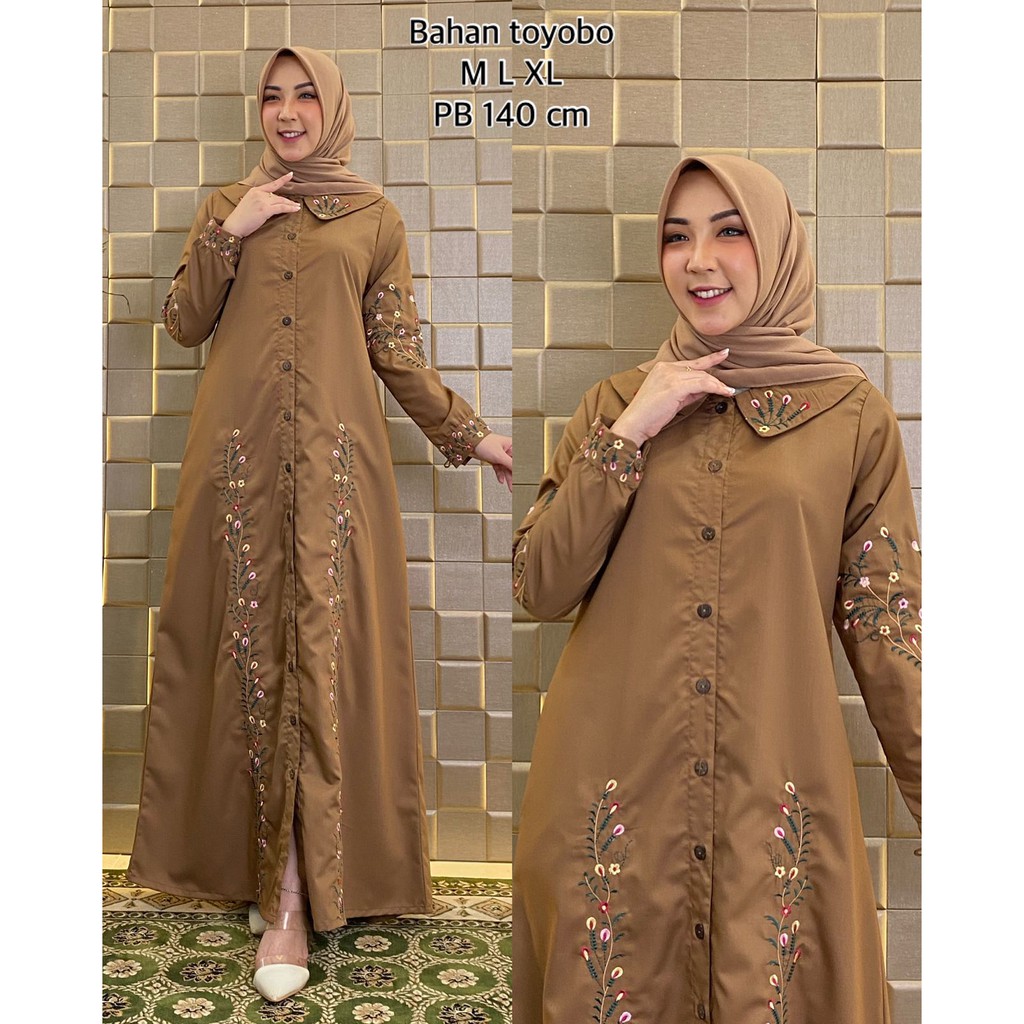 Gamis Toyobo Bordir ~ Gamis toyobo terbaru 2021 ~ Baju Gamis Wanita Dewasa Bahan Toyobo PREMIUM ~ CO