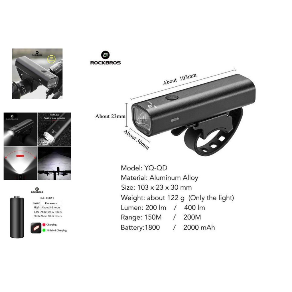 rockbros yq qd400lm bike light 400 lm   lampu sepeda 400 lumens