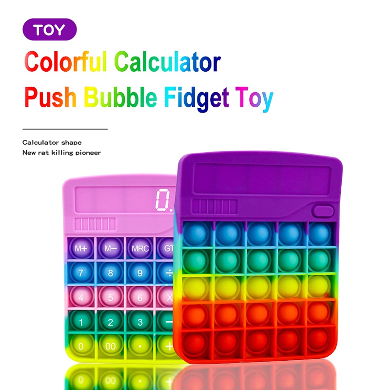 Rainbow Pop It Calculator Push Bubble Fidget Toys Multi-Color With Words Silicone Squeeze Antistress Soft Squishy Kid Children Toys