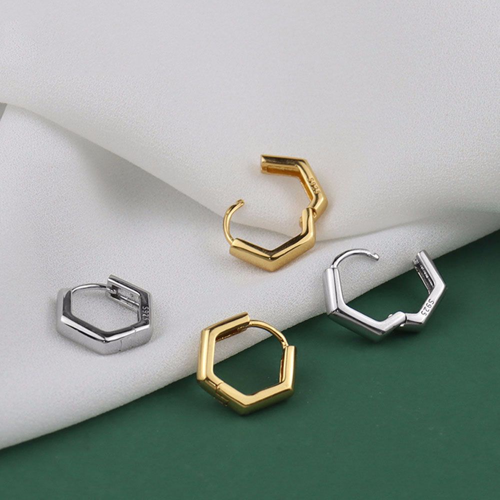 Needway  Gifts Square Earrings New Ear Studs Hexagon Hoop Earrings Glossy Daily Gold Color Women Girls Polygon Simplicity Fashion Jewelry/Multicolor